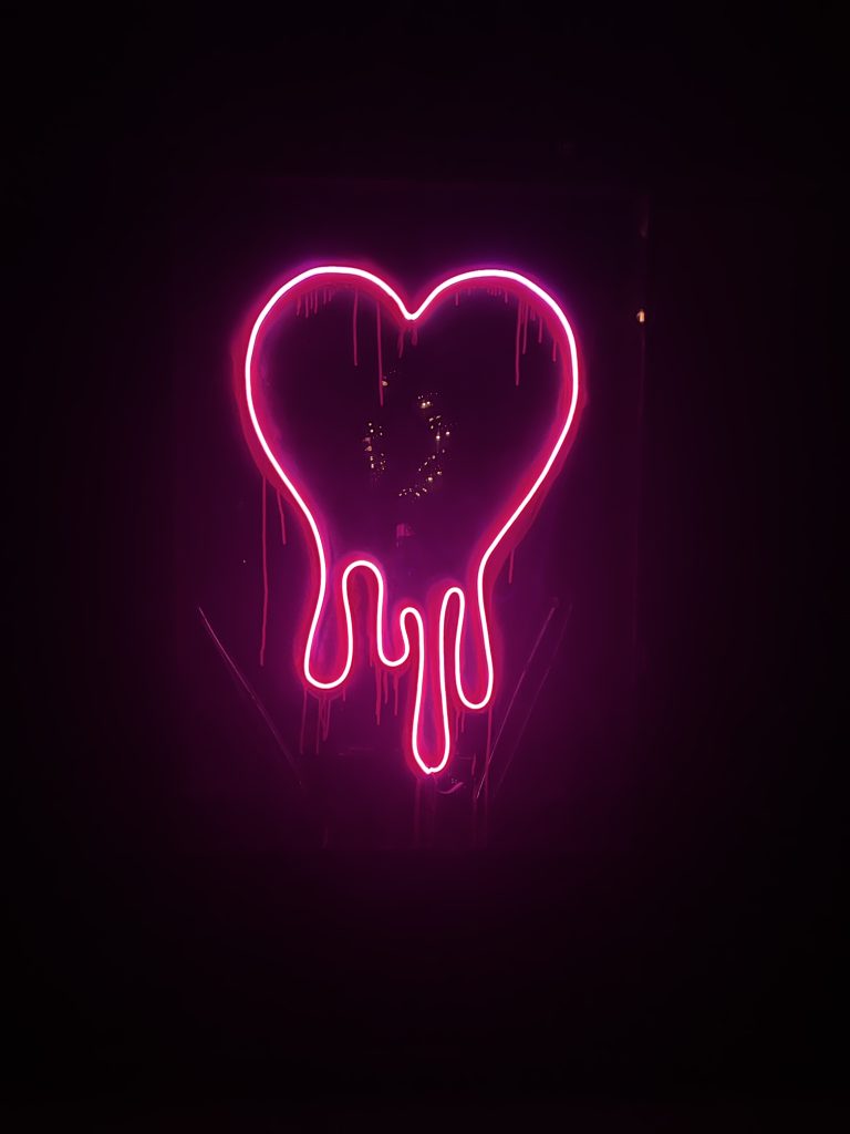 Why is Desire Dripping neon pink heart sign glowing in darkness. Desire and shame essay, 49Grey